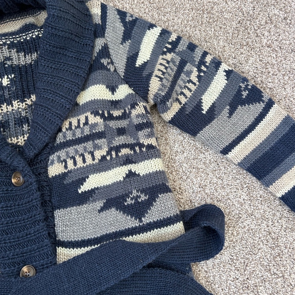 Stetson Indigo Aztec Belted Cardigan. Wool blend. Shawl collar. Tribal. Western - Picture 9 of 15
